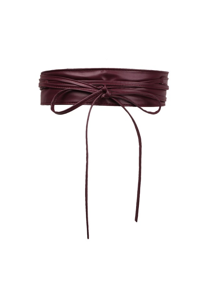 Women's girdle Bow Leather belt Extra long streamer Wide waist wrap all over the girdle（Wine red） - Image 1