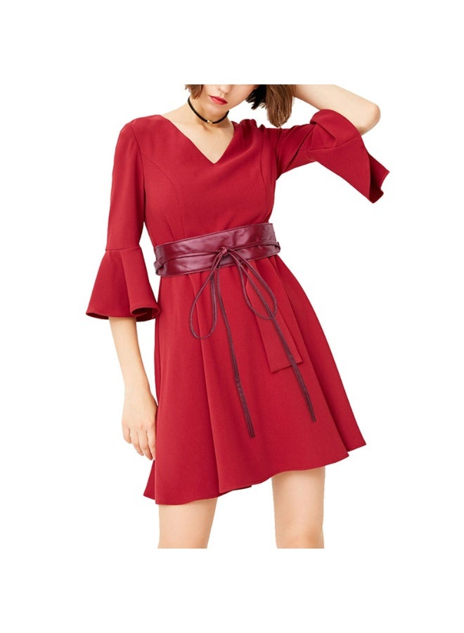 Women's girdle Bow Leather belt Extra long streamer Wide waist wrap all over the girdle（Wine red） - Image 5