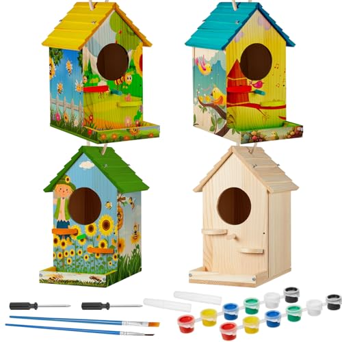 Liliful 2 Pack Birdhouse Kit DIY Wooden Crafts for Kids and Adults Bird House with Paint and Brushes Painting Kits for Boys and Girls Easter Basket Stuffers Classroom Gifts for Ages 35 48 812 - Image 1