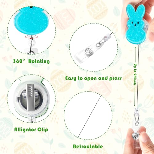 ANGOLIO Easter Bunny Badge Reels Retractable - 5Pcs Nurse Badge Holder with Alligator Clip Glitter Colorful Bunny Peeps Cute Badge Reels ID Badge Clips for Nurse Student Employee Easter Gift - Image 3