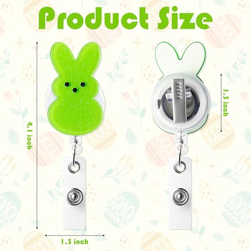 ANGOLIO Easter Bunny Badge Reels Retractable - 5Pcs Nurse Badge Holder with Alligator Clip Glitter Colorful Bunny Peeps Cute Badge Reels ID Badge Clips for Nurse Student Employee Easter Gift - Image 2