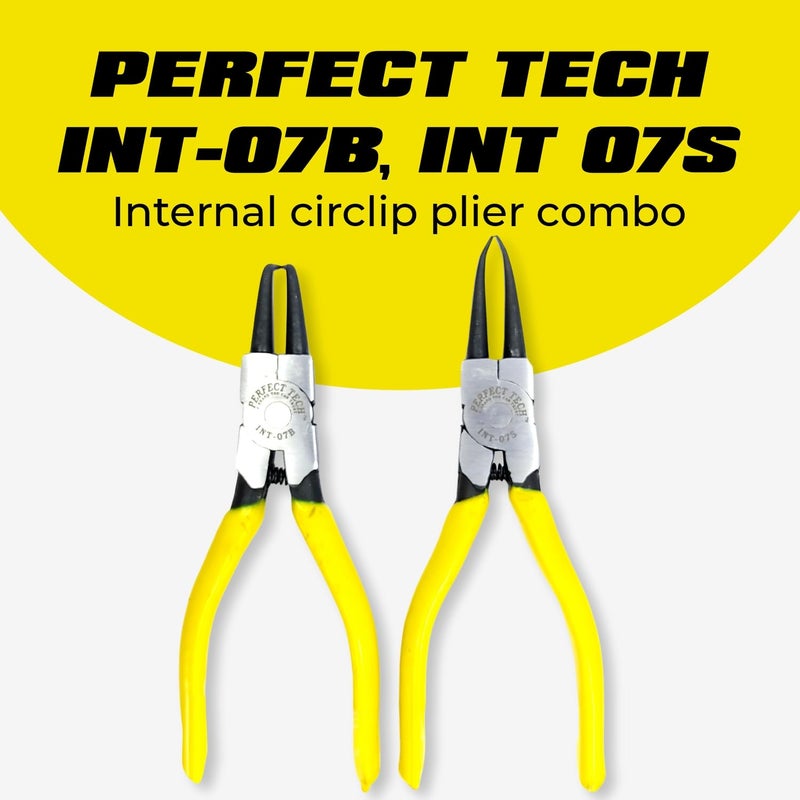 PERFECT TECH Internal Snap Ring Pliers Combo Set Heavy Duty | Internal Straight & Bend Nose Circlip Plier Set | Precision Spring Loaded Pliers Set for Snap Ring Removing (Size-7 Inches/175MM) - Image 2