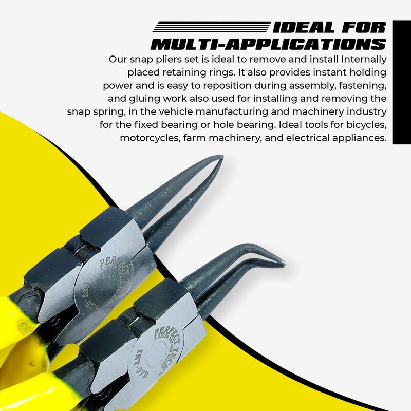 PERFECT TECH Internal Snap Ring Pliers Combo Set Heavy Duty | Internal Straight & Bend Nose Circlip Plier Set | Precision Spring Loaded Pliers Set for Snap Ring Removing (Size-7 Inches/175MM) - Image 5