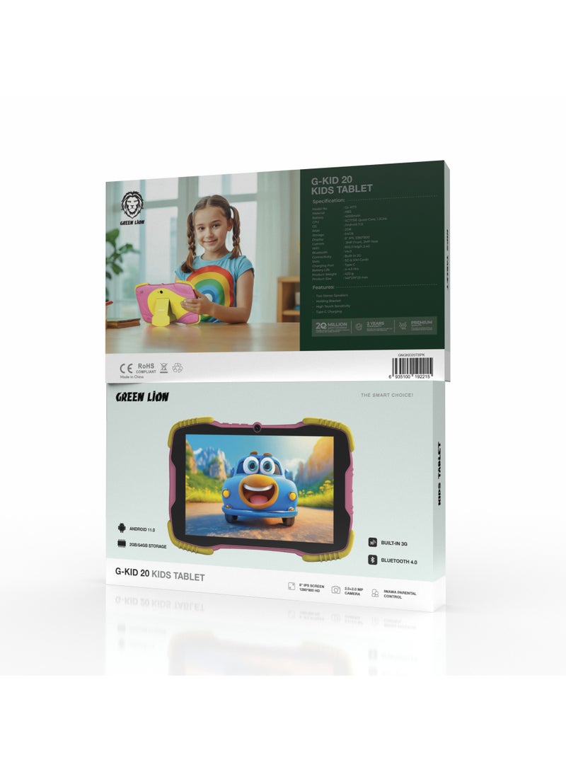 GREEN LION Tablet for Kids / 2GB Ram / 64GB Storage / 2MP Front & 2MP Rear Camera / Two Stereo Speakers / Holding Bracket / High Touch Sensitivity / Durable Tablet for Girls- Pink - Image 2