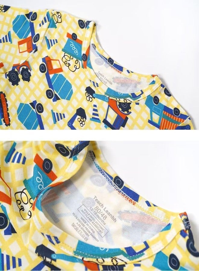 Teach Leanbh Toddler Baby Boys Girls Bamboo Viscose Pajamas Set Round Neck Short Sleeve Snug Fit Sleepwear Pjs 12M-5Y (Navy Dinosaur, 18-24 Months) - Image 3