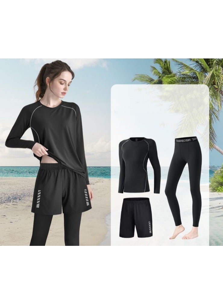 UPF 50 Women's 3 Piece Long Sleeve Rash Guard Swimsuits  Meat Covered Hot Spring Swimsuit Split High Bounce Speed Dry Swimsuit - Image 1