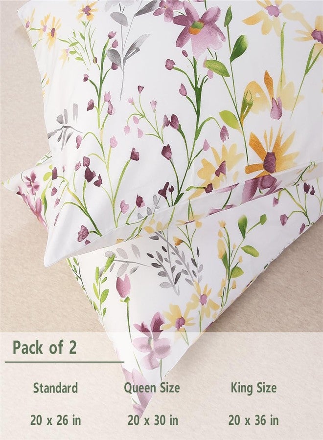 URBONUR 100% Cotton Pillowcases Set of 2 Standard Size Floral Printed Pillow Cases Soft Breathable Cooling Pillowcase Decorative Pillow Cover (Standard, 20x26 Inches, Lilac) - Image 3