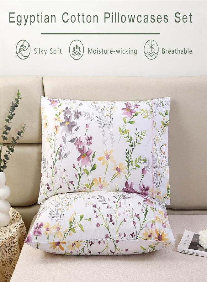 URBONUR 100% Cotton Pillowcases Set of 2 Standard Size Floral Printed Pillow Cases Soft Breathable Cooling Pillowcase Decorative Pillow Cover (Standard, 20x26 Inches, Lilac) - Image 2