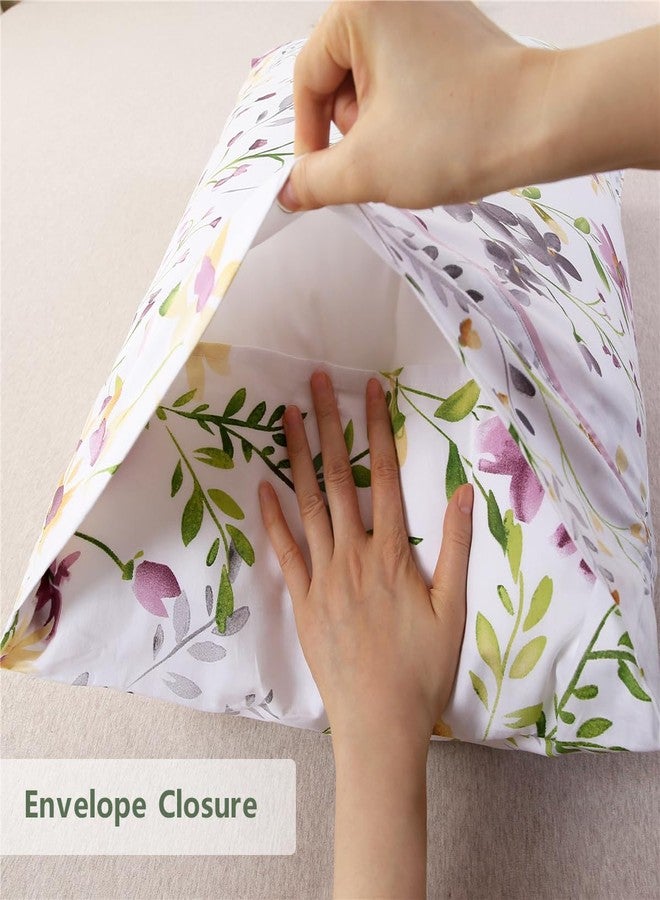 URBONUR 100% Cotton Pillowcases Set of 2 Standard Size Floral Printed Pillow Cases Soft Breathable Cooling Pillowcase Decorative Pillow Cover (Standard, 20x26 Inches, Lilac) - Image 4