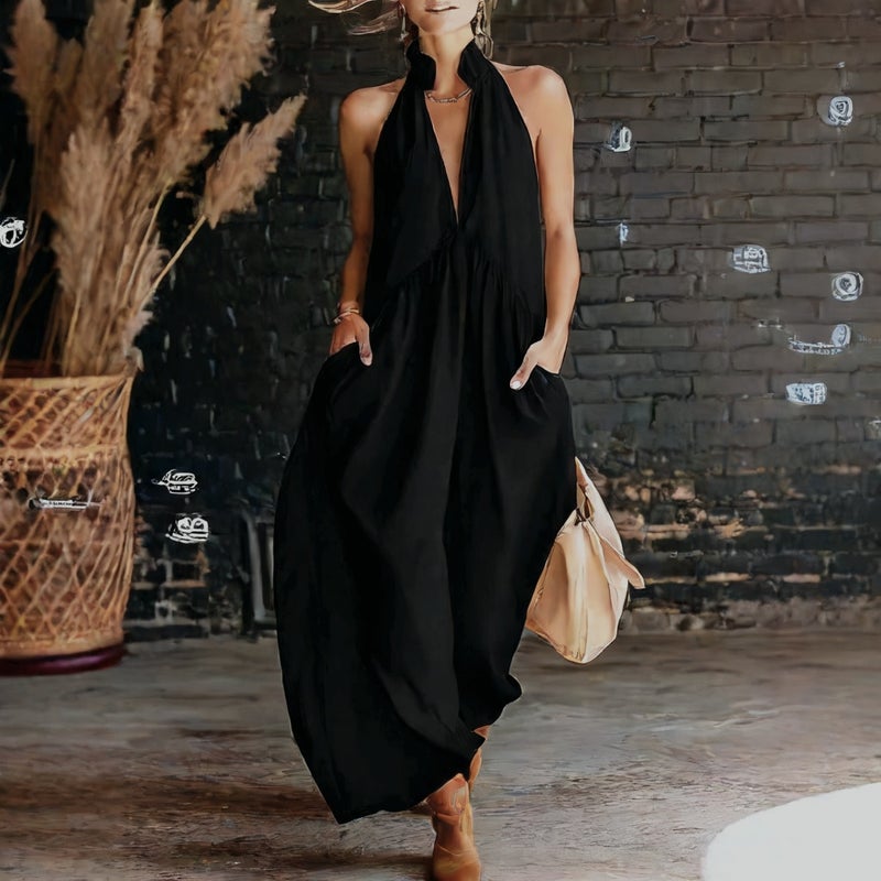 Women's Sleeveless Stand Collar Long Resort Dress - Image 2