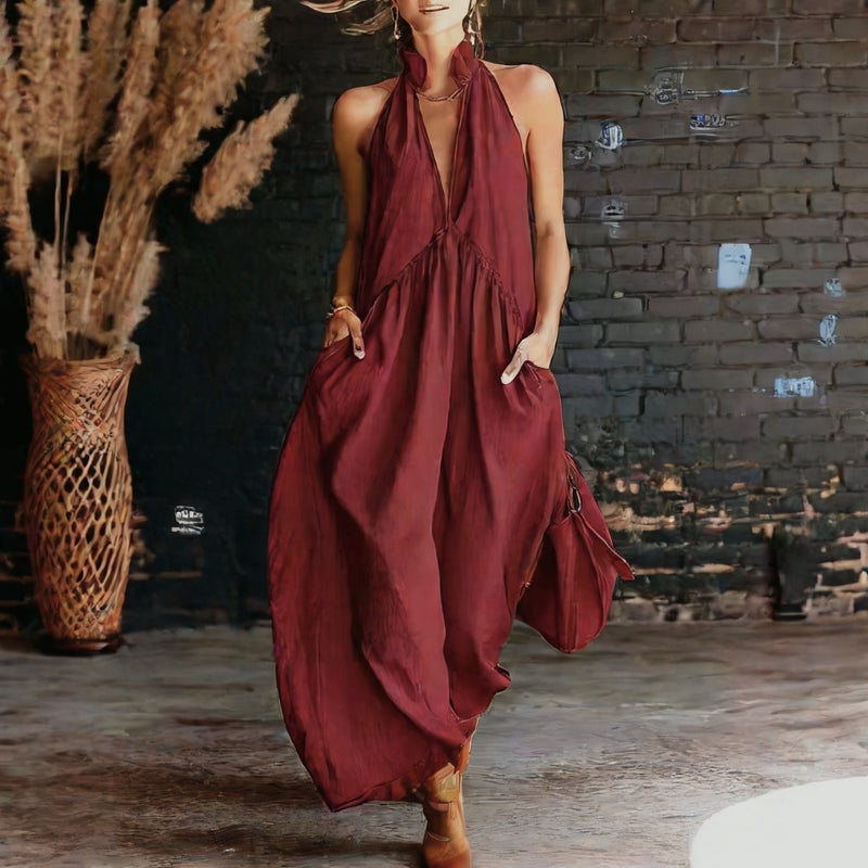Women's Sleeveless Stand Collar Long Resort Dress - Image 4