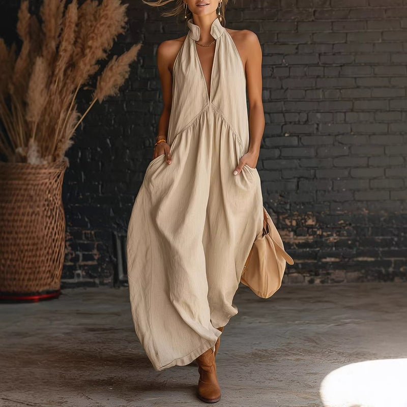 Women's Sleeveless Stand Collar Long Resort Dress - Image 1
