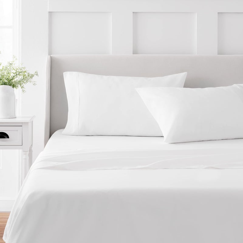 Martha stewart MARTHA STEWART 100 Cotton Queen Sheet Set  4 Piece Soft Smooth Durable Easy Care 16 Deep Pocket Sheets Bedding Sheets Sateen Sheet 1 Flat 1 Fitted 2 Pillowcases White 