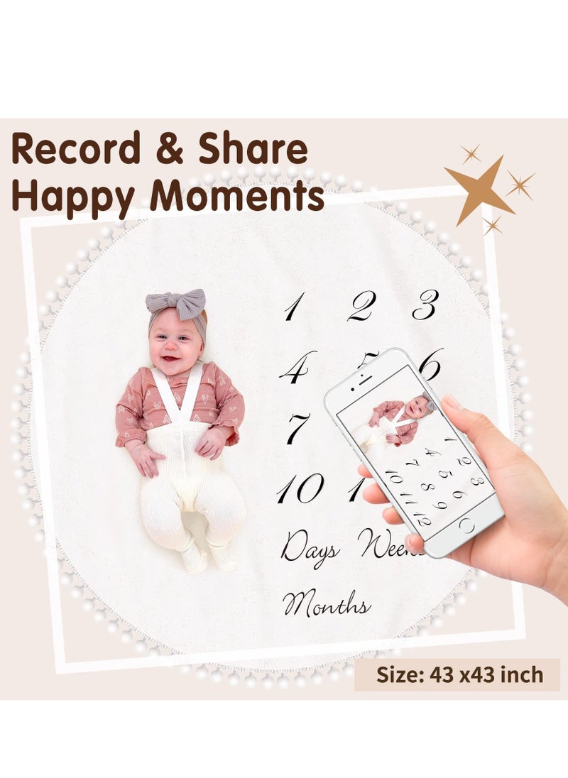 MIXDE Baby Milestone Monthly Blanket Mat with Double-Sided Milestones Cards and Circle Garland Thick Flannel Round Rug for Boy Girl, Baby Photography Props  - Image 4