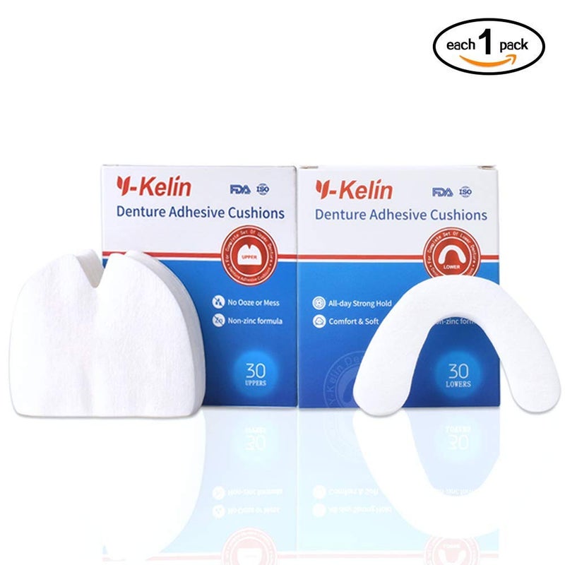 Y-Kelin Denture Adhesive Cushions Uppers & Lowers, Adhesive-Free Denture Pads for Sore Gums, 30 Pads*2 (60 Strips) - Image 2