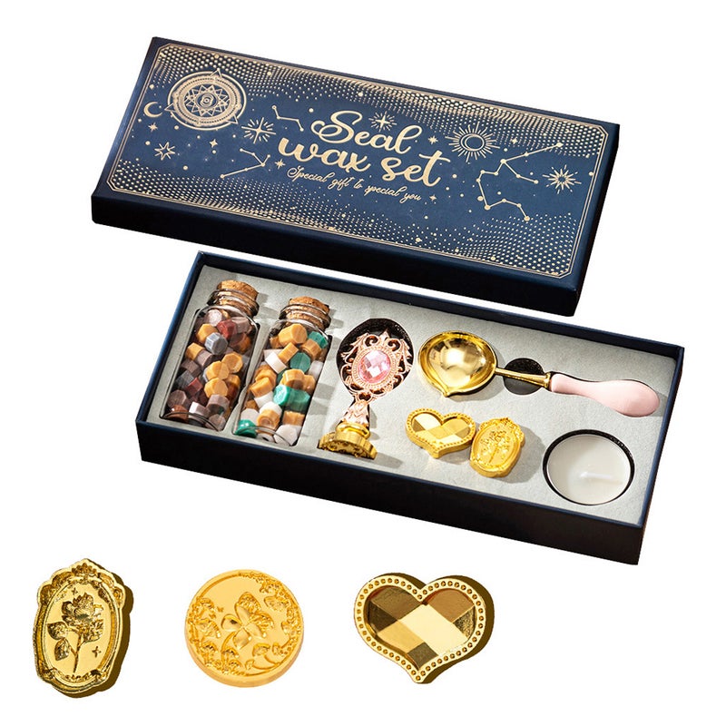 Wax Seal Stamp Kit with 3pcs Seal Stamp and Bottle of Wax Beads Spoon/Candle for Christmas Vintage Envelopes Letters Mailing   Crafts Gift for Envelopes Letter Cards Wedding Invitations Packaging - Image 1