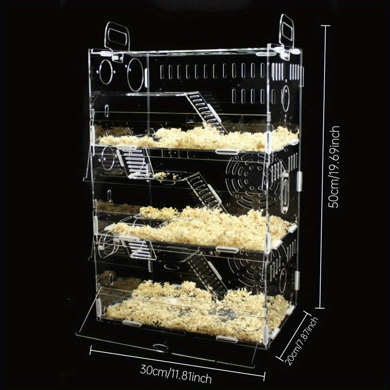 Acrylic Hamster Cage Double Decker Villa With Wheels Hanging Toys Removable Tray - Image 4