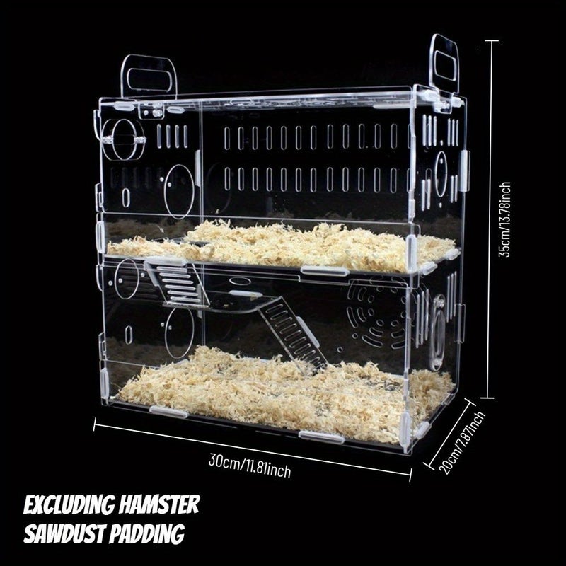 Acrylic Hamster Cage Double Decker Villa With Wheels Hanging Toys Removable Tray - Image 3