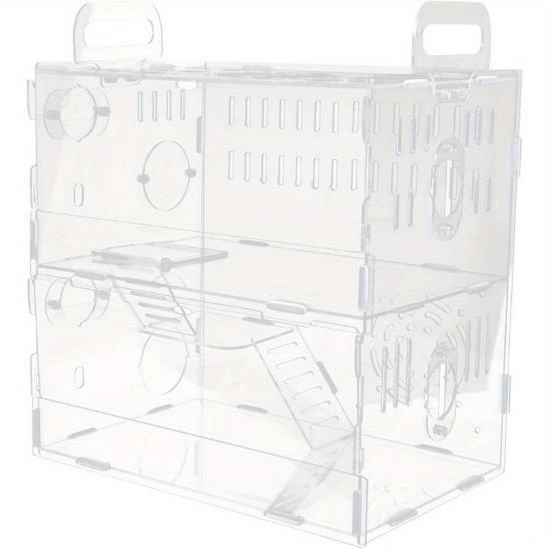 Acrylic Hamster Cage Double Decker Villa With Wheels Hanging Toys Removable Tray - Image 2