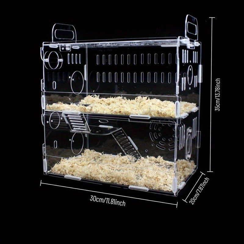 Acrylic Hamster Cage Double Decker Villa With Wheels Hanging Toys Removable Tray - Image 1