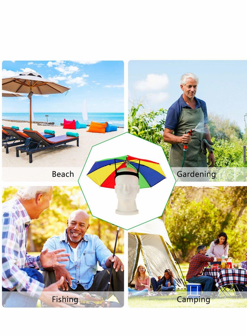 Generic Colorful Umbrella Hats - 4 Pcs 20 Inch Hands-Free Rainbow Party Hats, Adjustable for All Ages, Fun Beach Accessories - Image 2