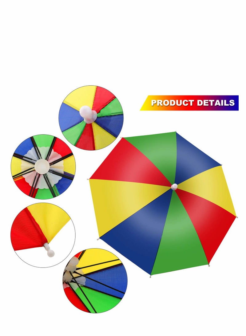Generic Colorful Umbrella Hats - 4 Pcs 20 Inch Hands-Free Rainbow Party Hats, Adjustable for All Ages, Fun Beach Accessories - Image 3