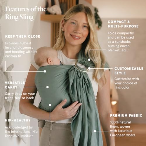 WildBird Ring Sling Baby Carrier for New Moms Dads Caregivers Made from 100 European Linen for Newborns to Toddlers Up to 35 lbs Long 90 Size Acadian FabricRose Gold Ring - Image 3