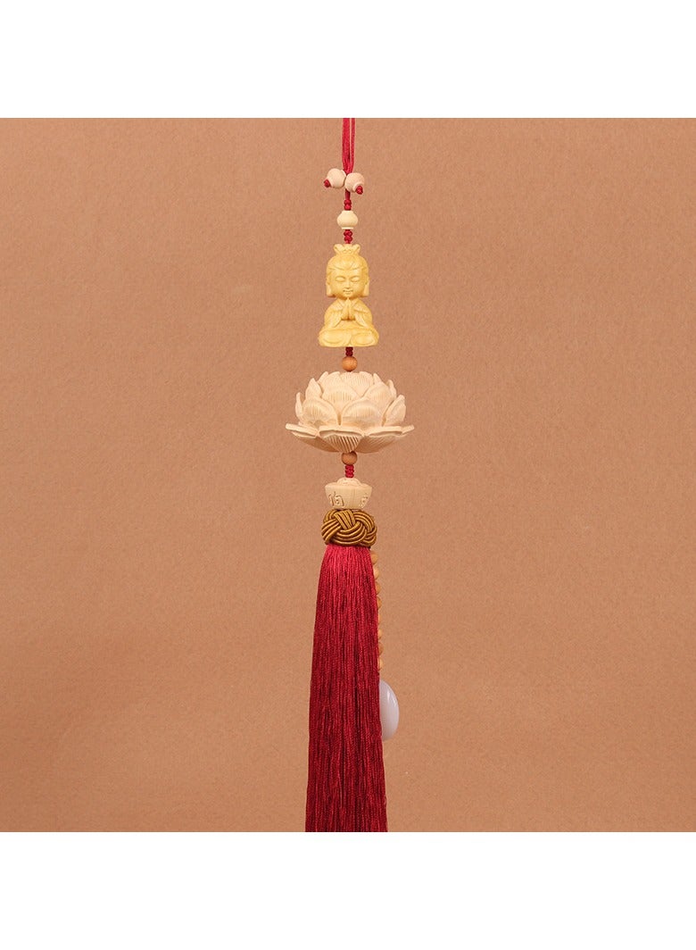 KUYING Lotus And Peach Wood Pray For Blessings Pendant For Interior Rearview Mirror 