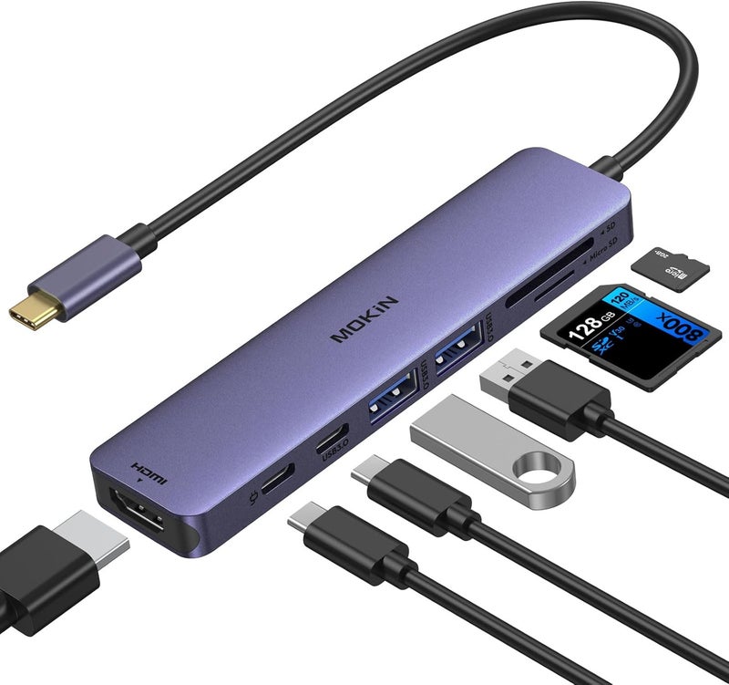 Mokin 7 in 1 USB C Hub with HDMI, SD/TF Card Reader, USB 3.0, 100W PD Compatible for MacBook Pro/Air, Dell XPS, Lenovo Thinkpad - Image 1