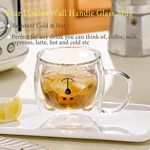 Binoster Bear Cute Mugs Kawaii Double Wall Glass Coffee Tea Mill Yogurt Cup Funny Novelty Gift for Women Her Friends Office Birthday Christmas (Bear with handle) - Image 2