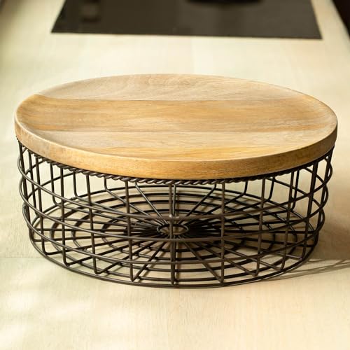 Ellementry Twine Metal Wire Kitchen Vegetable Storage Basket with Wooden Lid, Fruit Basket for Pantry, Countertop Multi-Functional Fruit & Vegetable Organizer for Home & Kitchen Décor - Image 2