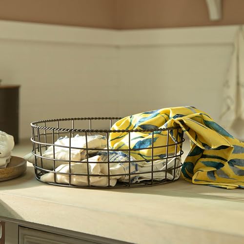 Ellementry Twine Metal Wire Kitchen Vegetable Storage Basket with Wooden Lid, Fruit Basket for Pantry, Countertop Multi-Functional Fruit & Vegetable Organizer for Home & Kitchen Décor - Image 4