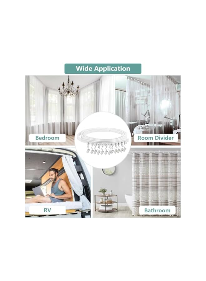 The Bros سكة ستائر قابلة للانحناء، قضيب ستائر مرن للسقف، لنوافذ باي 3م سكة ستائر سقف مرنة منحنية مثبتة على الحائط سكة ستائر بلاستيكية ثقيلة، مجموعة مشابك فولاذية بيضاء - Image 2