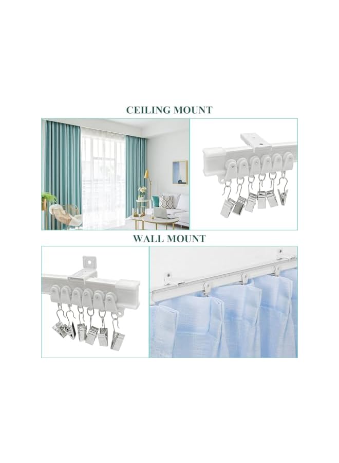 The Bros سكة ستائر قابلة للانحناء، قضيب ستائر مرن للسقف، لنوافذ باي 3م سكة ستائر سقف مرنة منحنية مثبتة على الحائط سكة ستائر بلاستيكية ثقيلة، مجموعة مشابك فولاذية بيضاء - Image 3