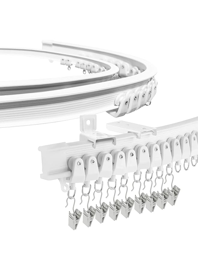 The Bros سكة ستائر قابلة للانحناء، قضيب ستائر مرن للسقف، لنوافذ باي 3م سكة ستائر سقف مرنة منحنية مثبتة على الحائط سكة ستائر بلاستيكية ثقيلة، مجموعة مشابك فولاذية بيضاء - Image 1