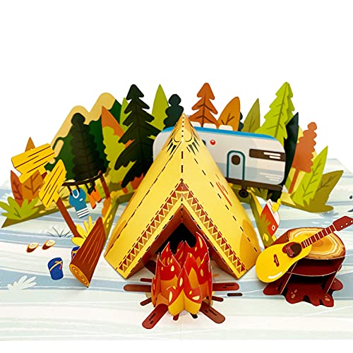 Liif Family Camping 3D Greeting Pop Up Card - Happy Retirement, Fathers Day, Summer, Holiday, Mountain, Outdoor, Thank you, Birthday Card For Friend, Sister, Brother - Image 1