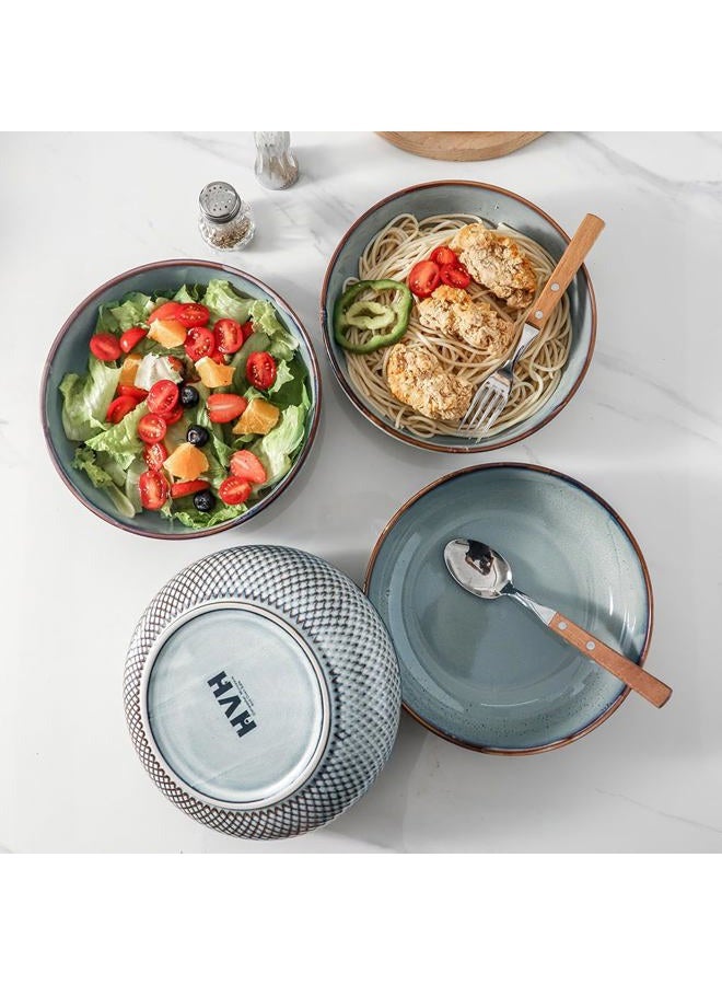 HVH 8.5 inch Large Pasta Bowls Set of 4, 46oz Big Salad Bowl Set of 4, Shallow Bowls, Ceramic Plates Set, Ceramic Bowls Set Microwave and Dishwasher Safe (Wabi sabi) - Image 3