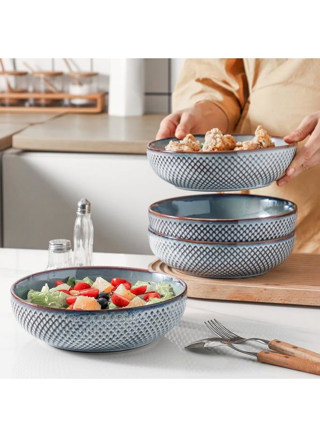 HVH 8.5 inch Large Pasta Bowls Set of 4, 46oz Big Salad Bowl Set of 4, Shallow Bowls, Ceramic Plates Set, Ceramic Bowls Set Microwave and Dishwasher Safe (Wabi sabi) - Image 2
