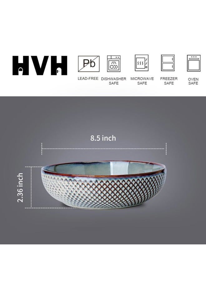 HVH 8.5 inch Large Pasta Bowls Set of 4, 46oz Big Salad Bowl Set of 4, Shallow Bowls, Ceramic Plates Set, Ceramic Bowls Set Microwave and Dishwasher Safe (Wabi sabi) - Image 4