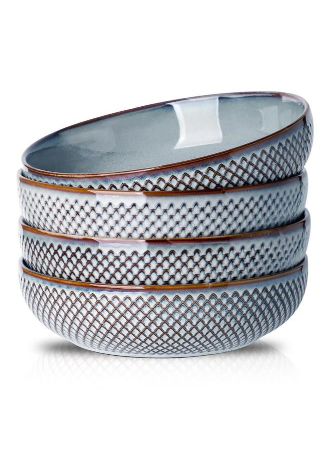 HVH 8.5 inch Large Pasta Bowls Set of 4, 46oz Big Salad Bowl Set of 4, Shallow Bowls, Ceramic Plates Set, Ceramic Bowls Set Microwave and Dishwasher Safe (Wabi sabi) - Image 1