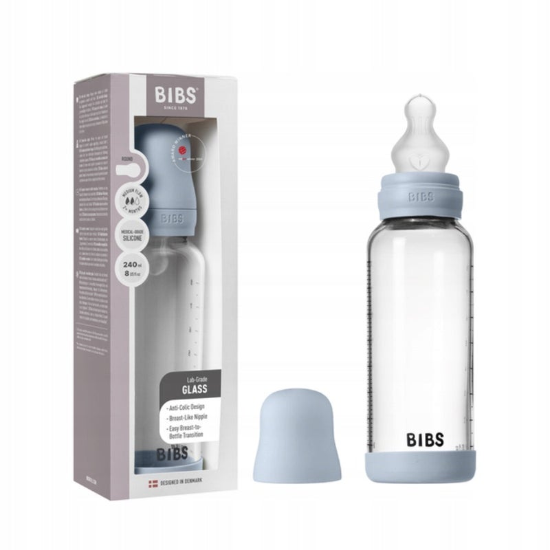 BIBS Glass رضّاعة دائري سيليكون - 1 pack 240 مل Medium Flow لبني