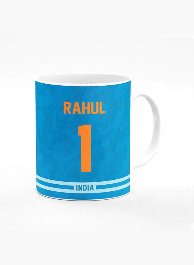 Stylizedd Designer Printed Coffee Mug with Heavy Duty Handle 11oz Ceramic Personalised Gift Mugs Cup [Microwave Safe & Dishwasher Proof ] - Cricket Player - KL Rahul, Jersey Number - 1 - Image 1