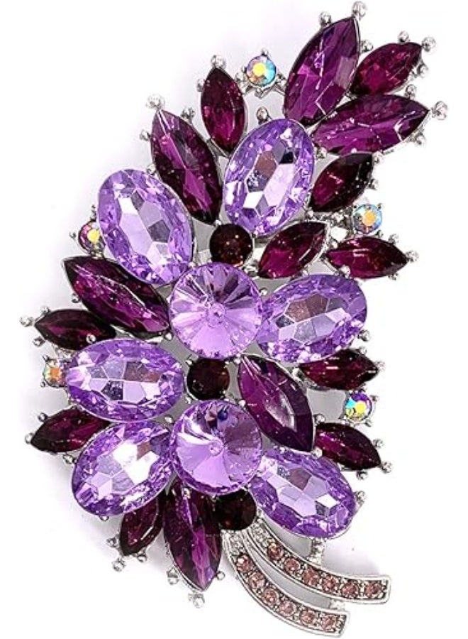 Goolsky Vintage Purple Austrian Crystal Flower Leaf Bouquet Clusters Large Big Brooch Pin for Women Purple Tone - Image 1