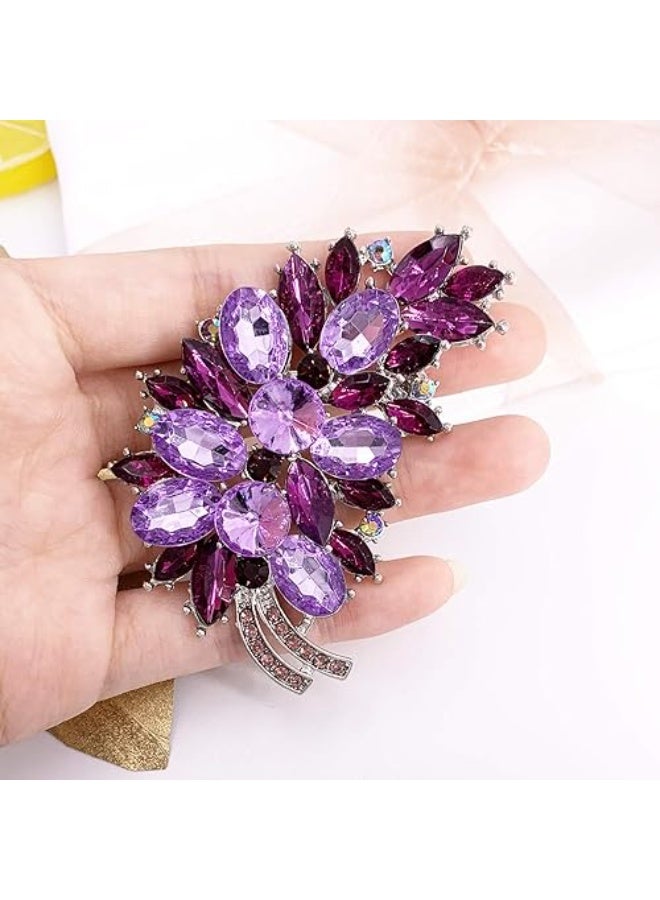 Goolsky Vintage Purple Austrian Crystal Flower Leaf Bouquet Clusters Large Big Brooch Pin for Women Purple Tone - Image 2