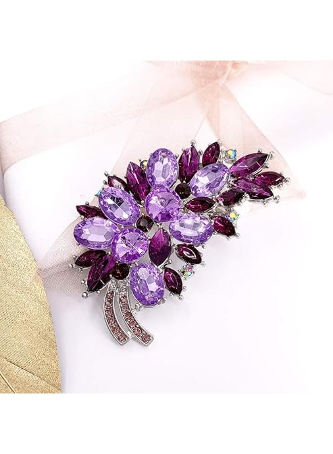 Goolsky Vintage Purple Austrian Crystal Flower Leaf Bouquet Clusters Large Big Brooch Pin for Women Purple Tone - Image 3