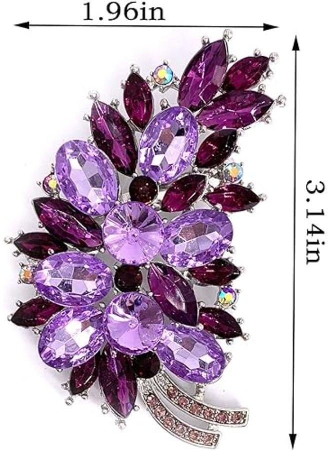 Goolsky Vintage Purple Austrian Crystal Flower Leaf Bouquet Clusters Large Big Brooch Pin for Women Purple Tone - Image 4