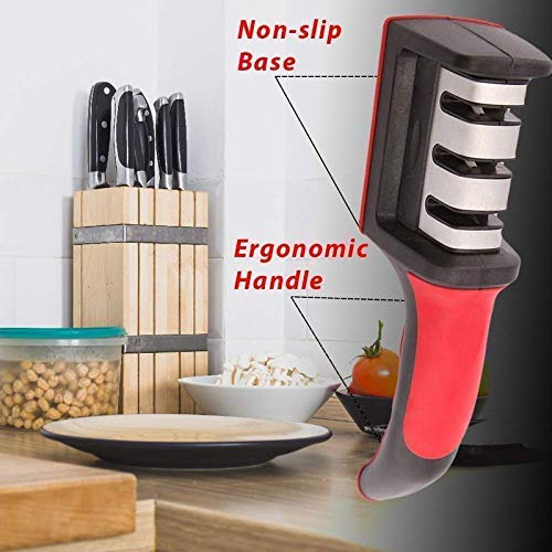 Kazenzo 3 Stage Manual System Knife Sharpener with AntiSlip Rubber Base for Grip Three Slots Handle Knife Sharpener Tool with Removable Head Grinder - Image 5