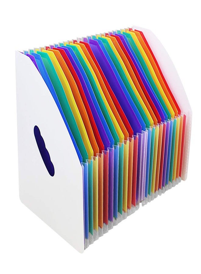 SAYEEC Rainbow Expanding File Holder Standing A4 Vertical Mini Book Organizer Magazine Basket Desktop 24 Pockets Files Folder with Handle for Students Examination Paper Bills Office Study - Image 1