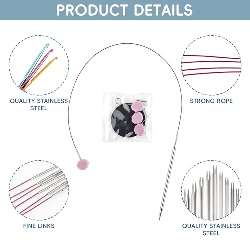 Froggod 4.5-Inch Aluminum Lace Interchangeable Circular Knitting Needle Set, Sizes US 1, 1.5, 2, 2.5, 4, 5, 6, 7 Interchangeable Knitting Needles Lace-Tip with 4 Assorted Cables with Project Bag - Image 5