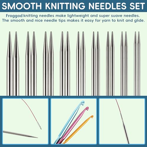 Froggod 4.5-Inch Aluminum Lace Interchangeable Circular Knitting Needle Set, Sizes US 1, 1.5, 2, 2.5, 4, 5, 6, 7 Interchangeable Knitting Needles Lace-Tip with 4 Assorted Cables with Project Bag - Image 4